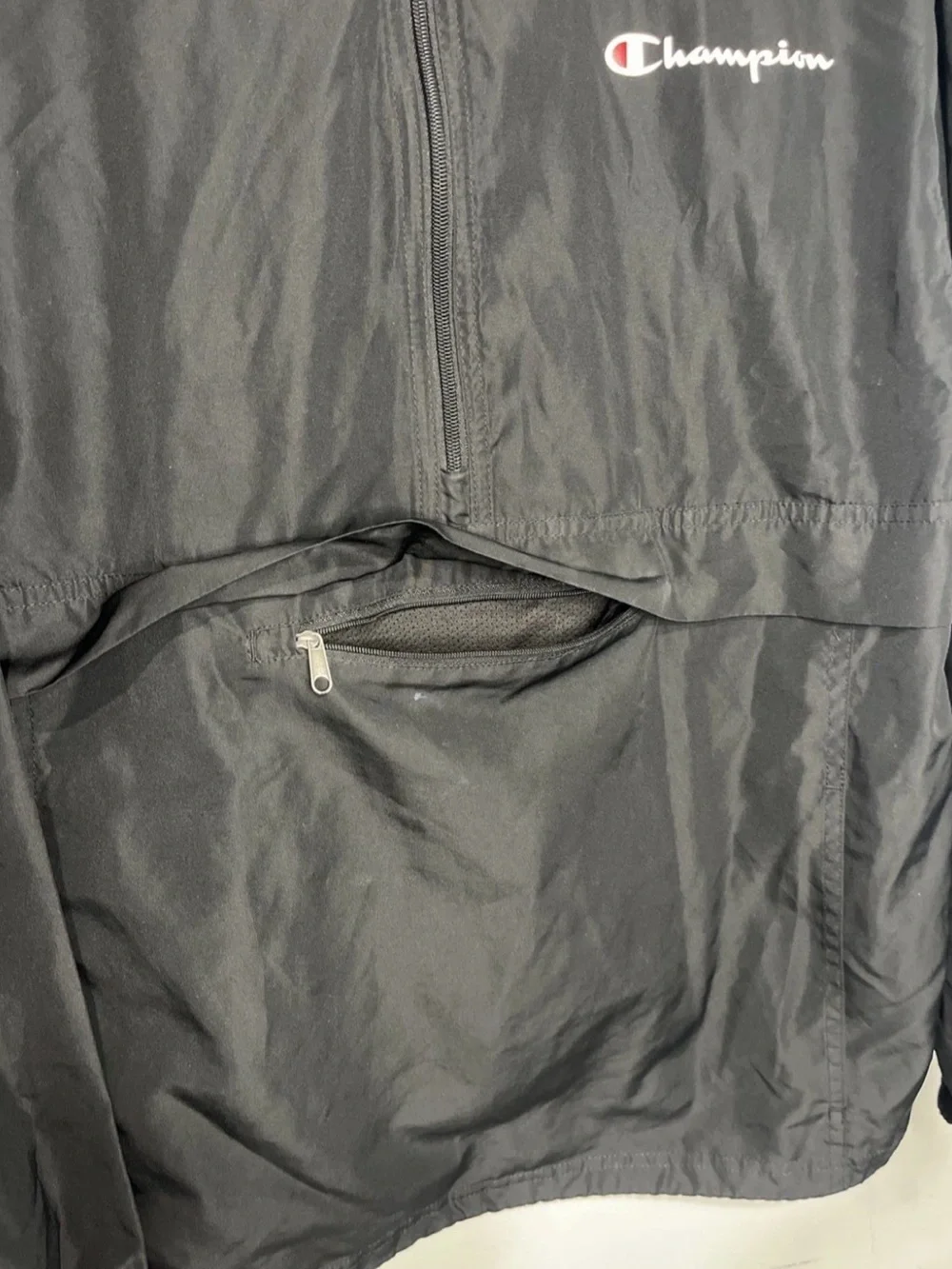 Champion Men’s Black Stadium Packable Hooded Pullover Windbreaker Jacket Size M